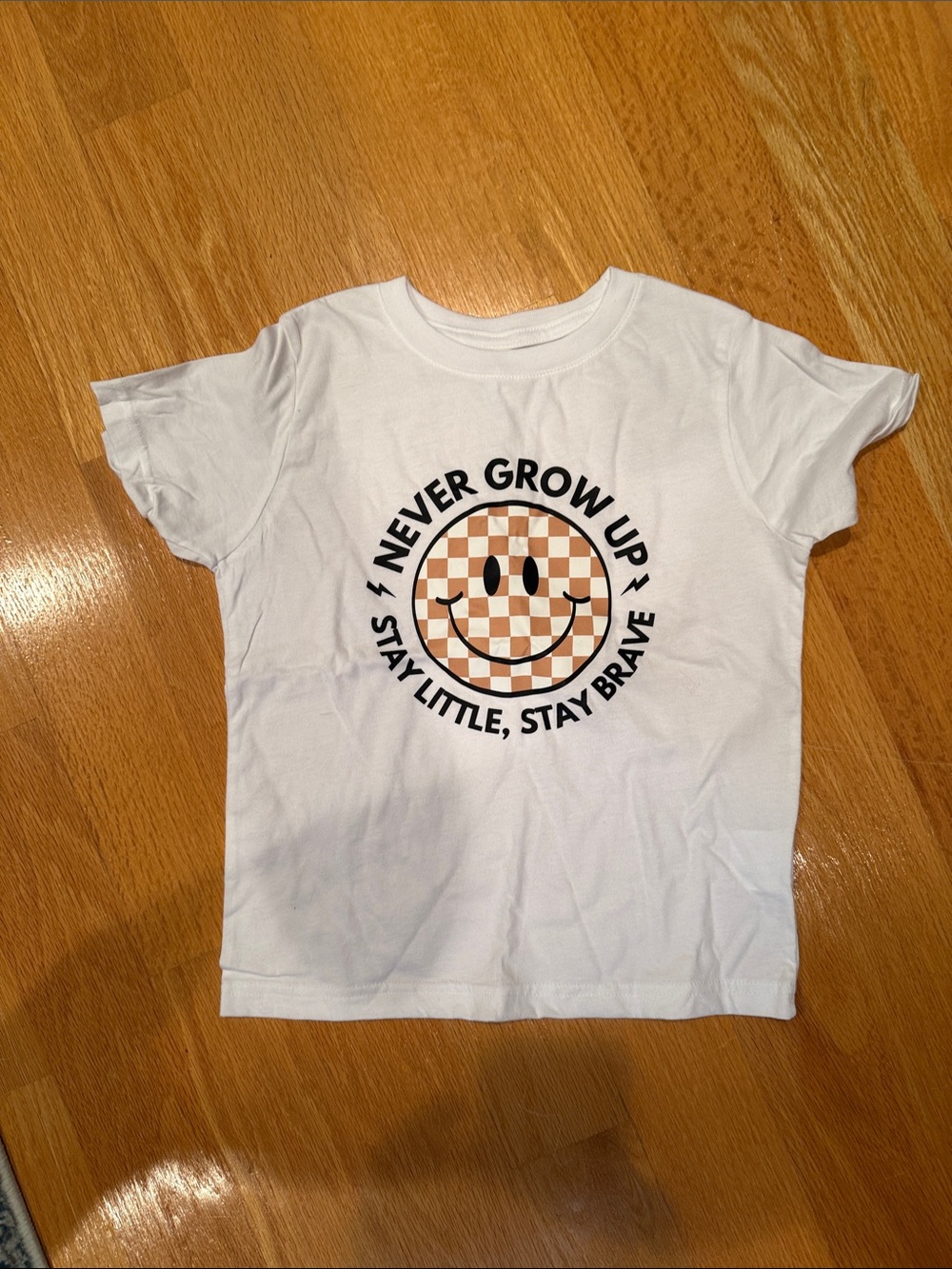 Kids White Graphic Tee - Never Grow Up Smiley